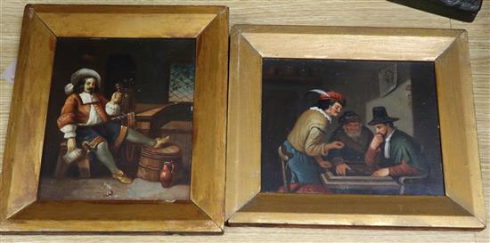 Flemish School (19th century), tavern interior with seated toper, oil on metal panel, 20.25 x 17cm and another interior scene (2)